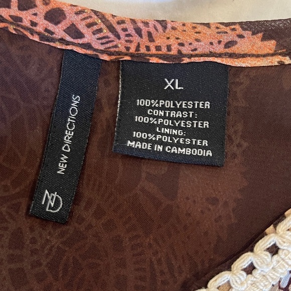 Boho Floral Women's Peasant Top - Brown Size XL - Picture 7 of 10